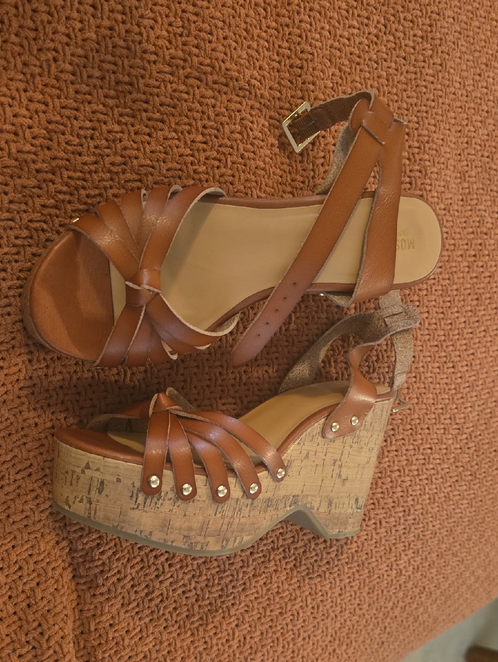 Mossimo Supply Co. Brown Leather Cork Platform Wedge Sandals